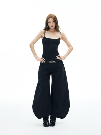 iamxiaa Ribbed Knit Slim Fit Thin Straps U Neck Women&