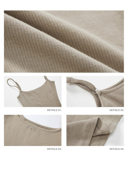 iamxiaa Ribbed Knit Slim Fit Thin Straps U Neck Women&