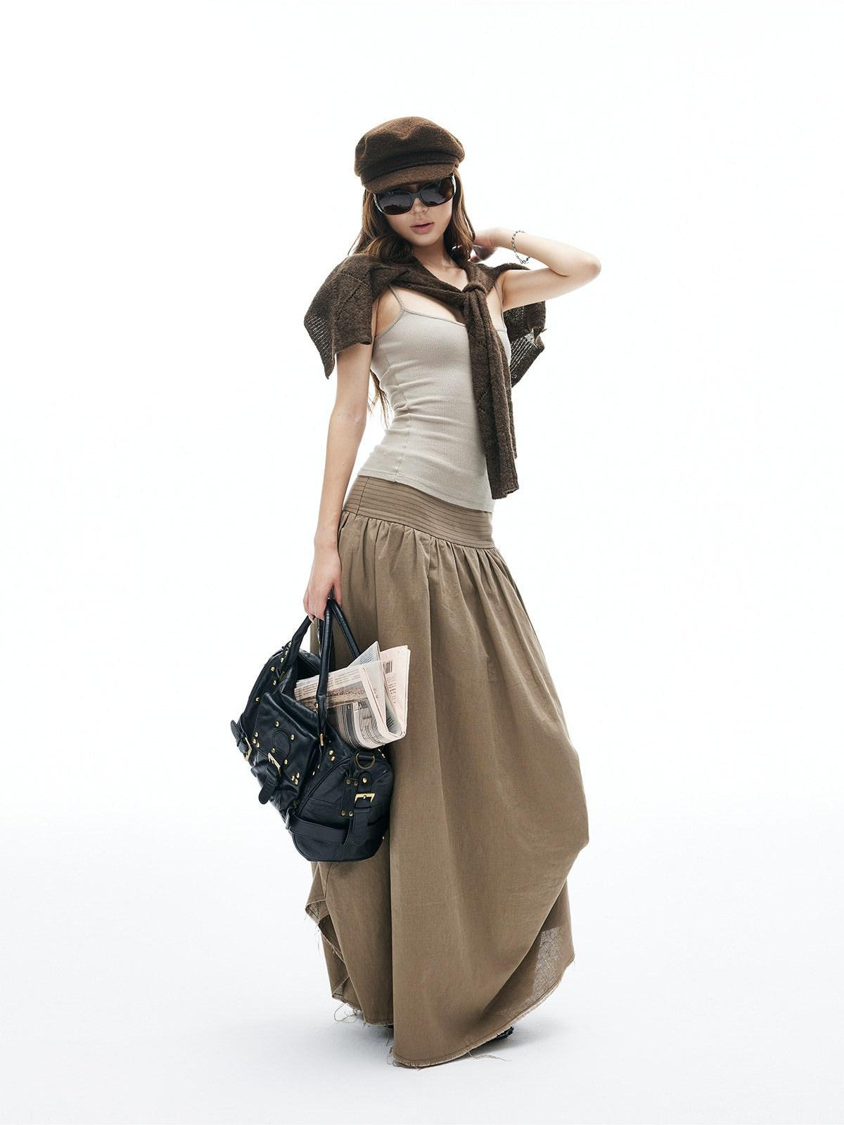 iamxiaa Ribbed Knit Slim Fit Thin Straps U Neck Women&