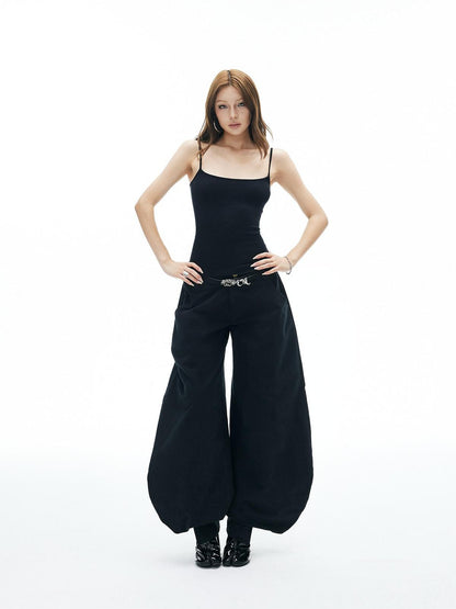 iamxiaa Ribbed Knit Slim Fit Thin Straps U Neck Women&