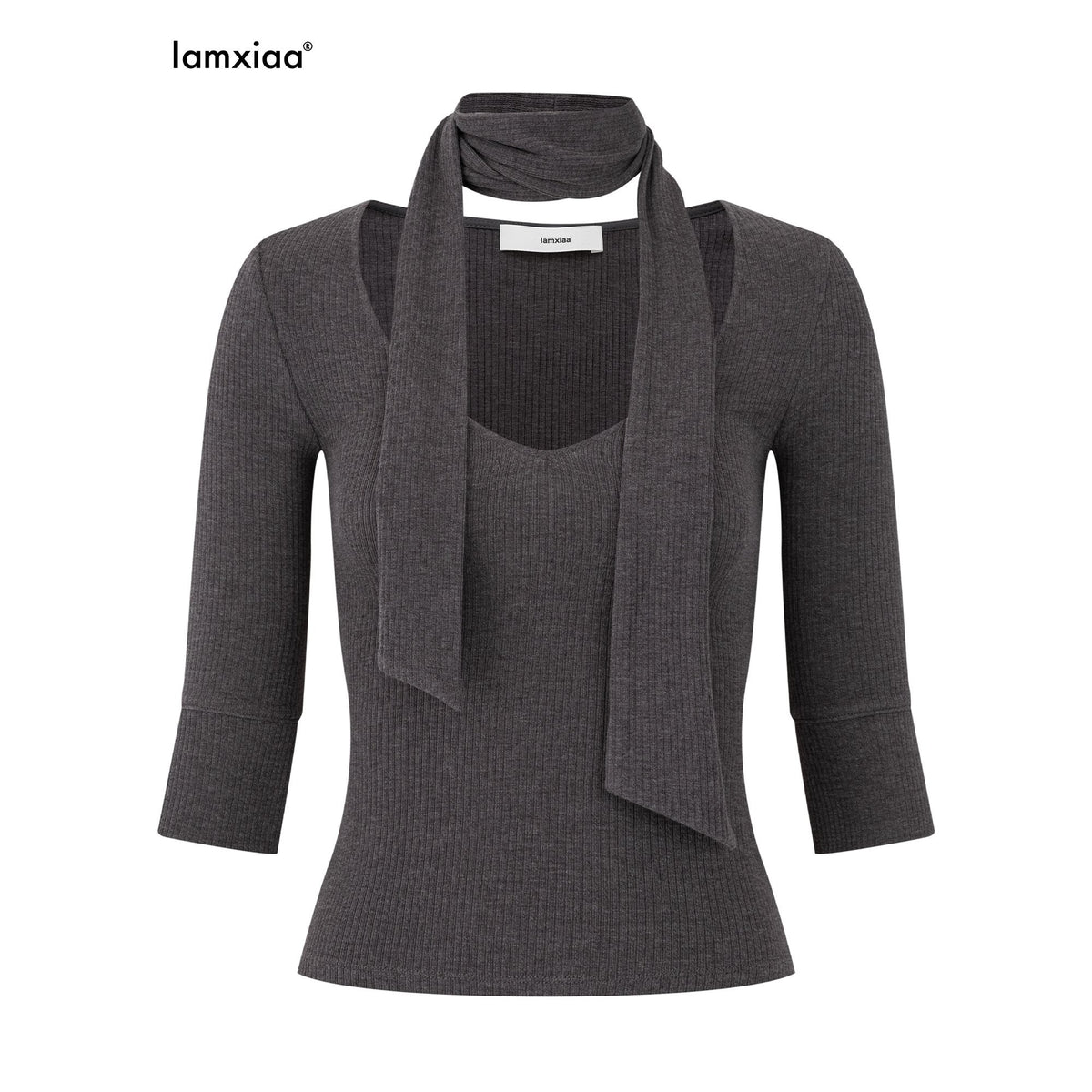 iamxiaa_Ribbed_Knit_Tie_Neck_V-neck_Women&