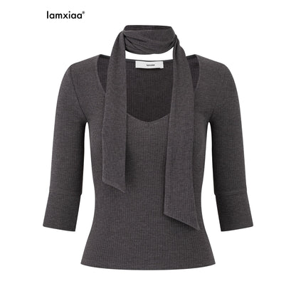 iamxiaa_Ribbed_Knit_Tie_Neck_V-neck_Women&
