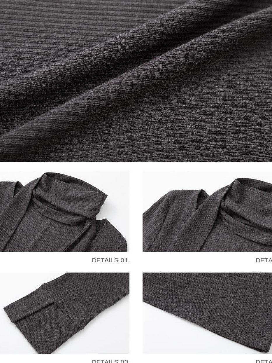 iamxiaa Ribbed Knit Tie Neck V-neck Women&