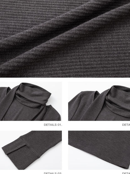 iamxiaa Ribbed Knit Tie Neck V-neck Women&
