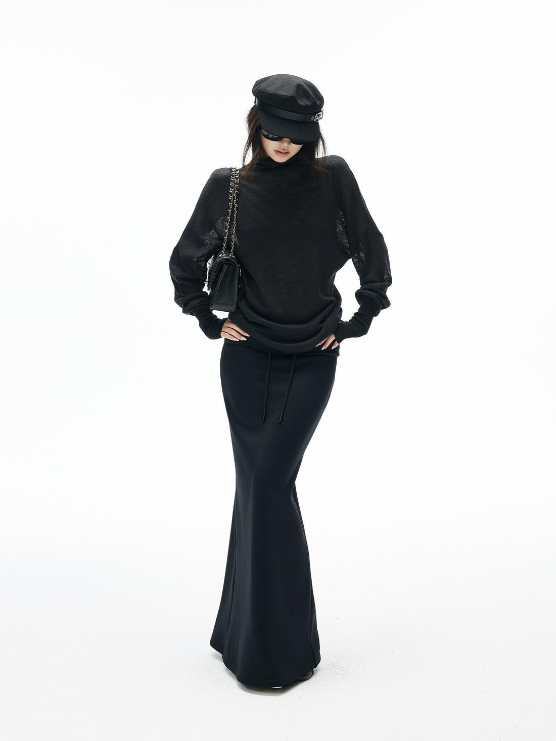 iamxiaa Ribbed Knit Turtleneck Batwing Sleeve Loose Women&