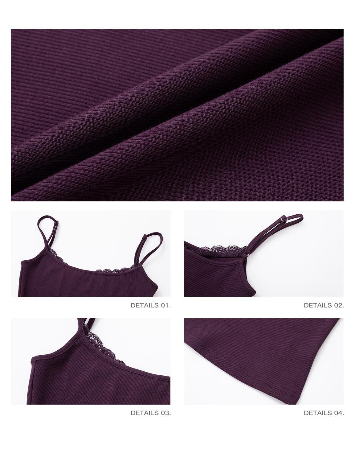 iamxiaa Ribbed Square Neck Lace Trim Women&