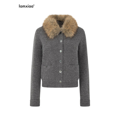 iamxiaa_Ribbed_Textured_Faux_Fur_Collar_Shell_Button_Wool_Blend_Women&