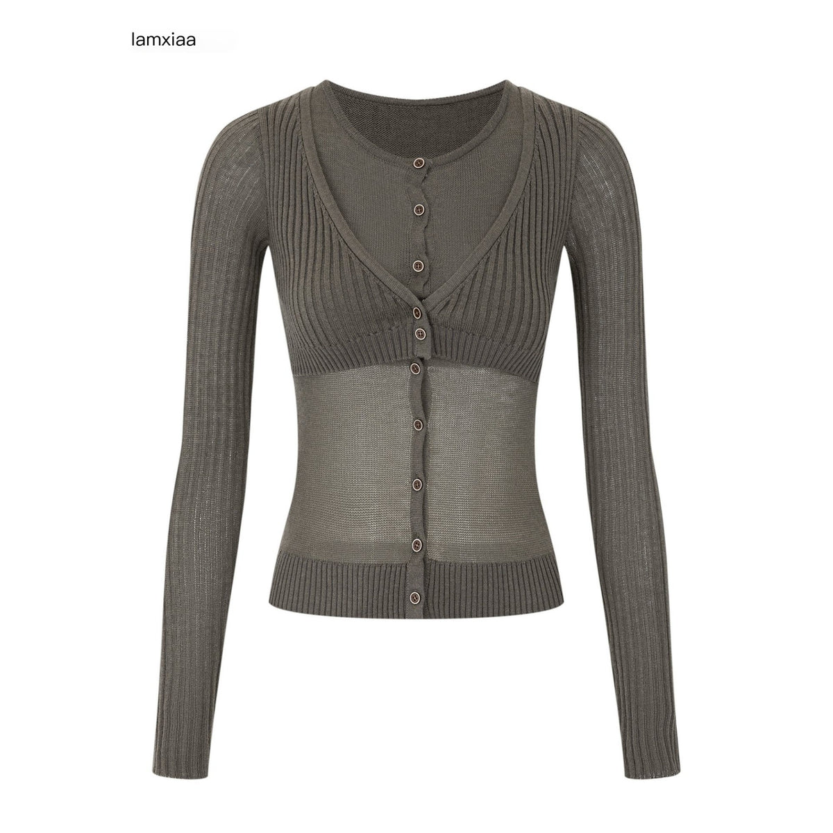 iamxiaa_Ribbed_V-neck_Button_Faux_Two_Piece_Slim_Fit_Knit_Women&