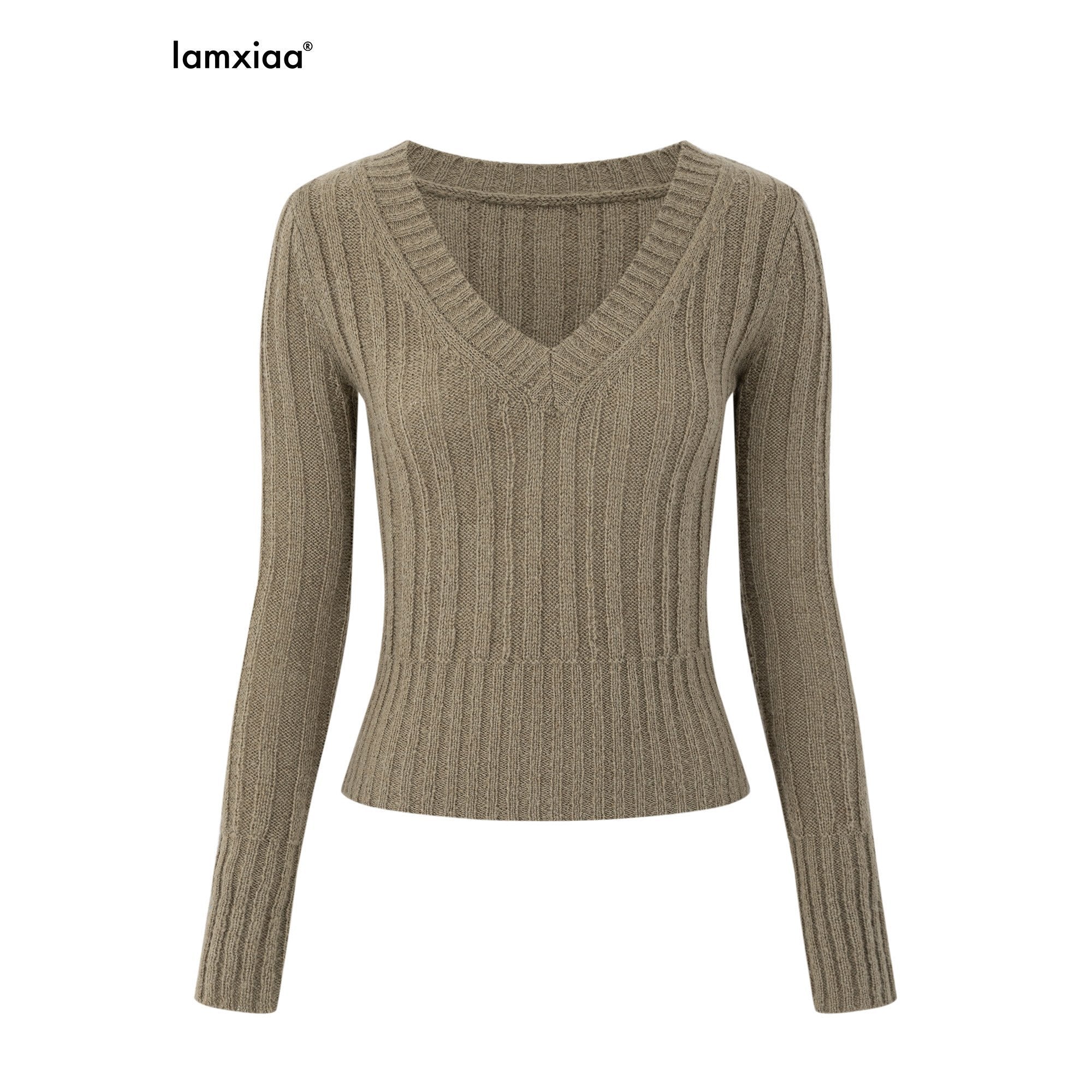 iamxiaa_Ribbed_V-neck_Soft_Fuzzy_Yarn_Vintage_Slim_Cropped_Women&
