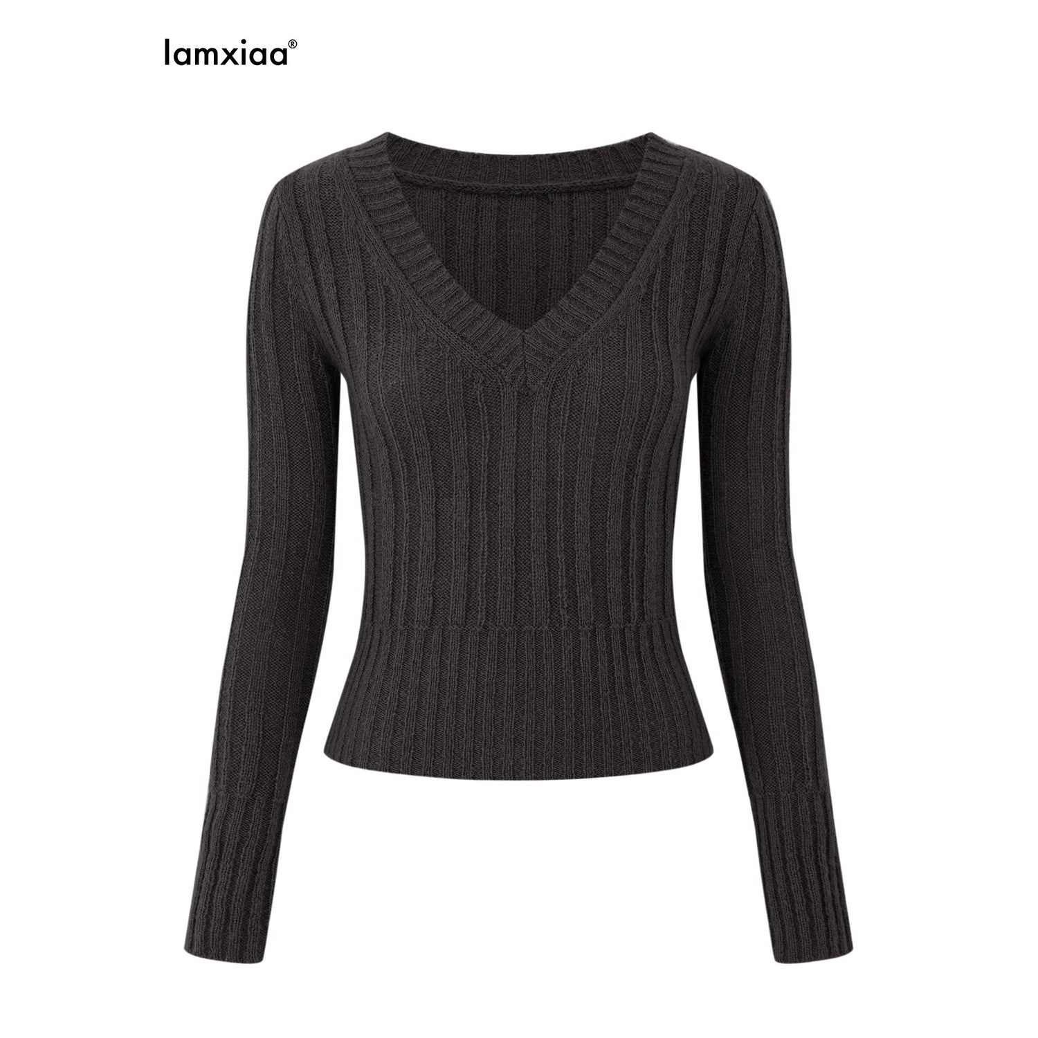 iamxiaa_Ribbed_V-neck_Soft_Fuzzy_Yarn_Vintage_Slim_Cropped_Women&
