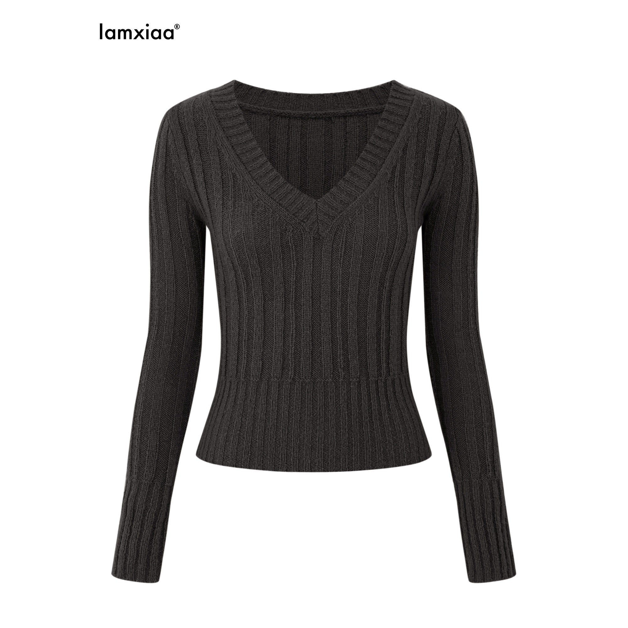 iamxiaa_Ribbed_V-neck_Soft_Fuzzy_Yarn_Vintage_Slim_Cropped_Women&