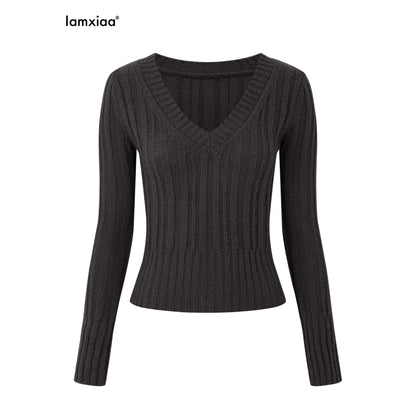 iamxiaa_Ribbed_V-neck_Soft_Fuzzy_Yarn_Vintage_Slim_Cropped_Women&