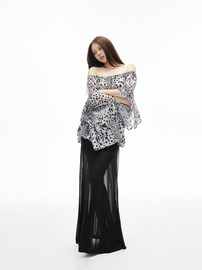 iamxiaa Ribbed Waist Back Slit Sheer Tulle Micro A Line Slim Women&