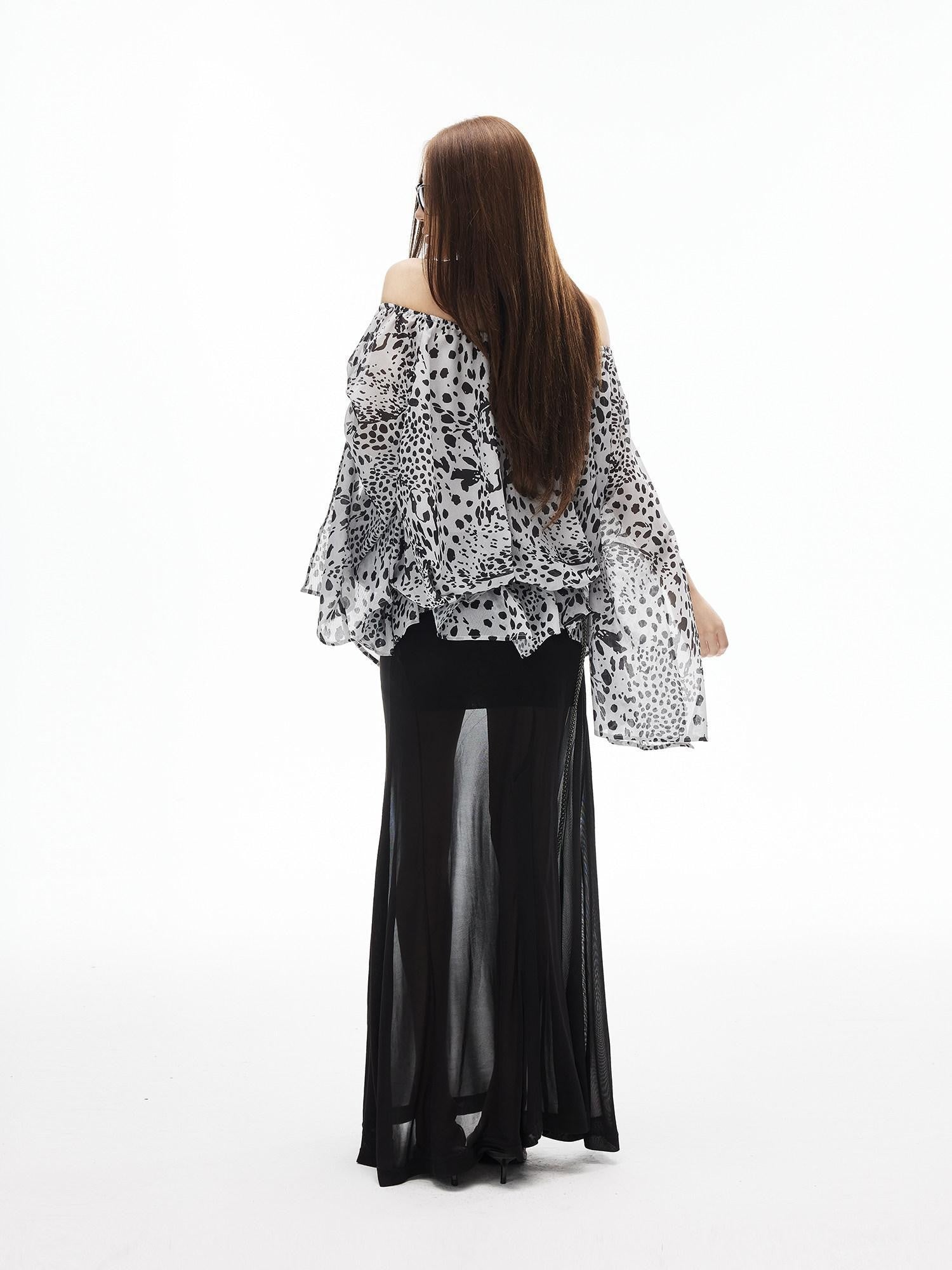 iamxiaa Ribbed Waist Back Slit Sheer Tulle Micro A Line Slim Women&