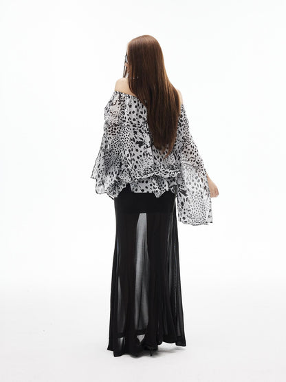 iamxiaa Ribbed Waist Back Slit Sheer Tulle Micro A Line Slim Women&