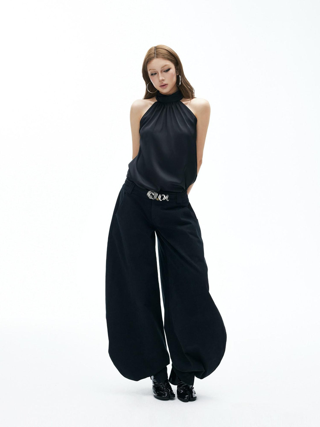 iamxiaa Ruched Cutout Shoulders Back Ribbon Women&
