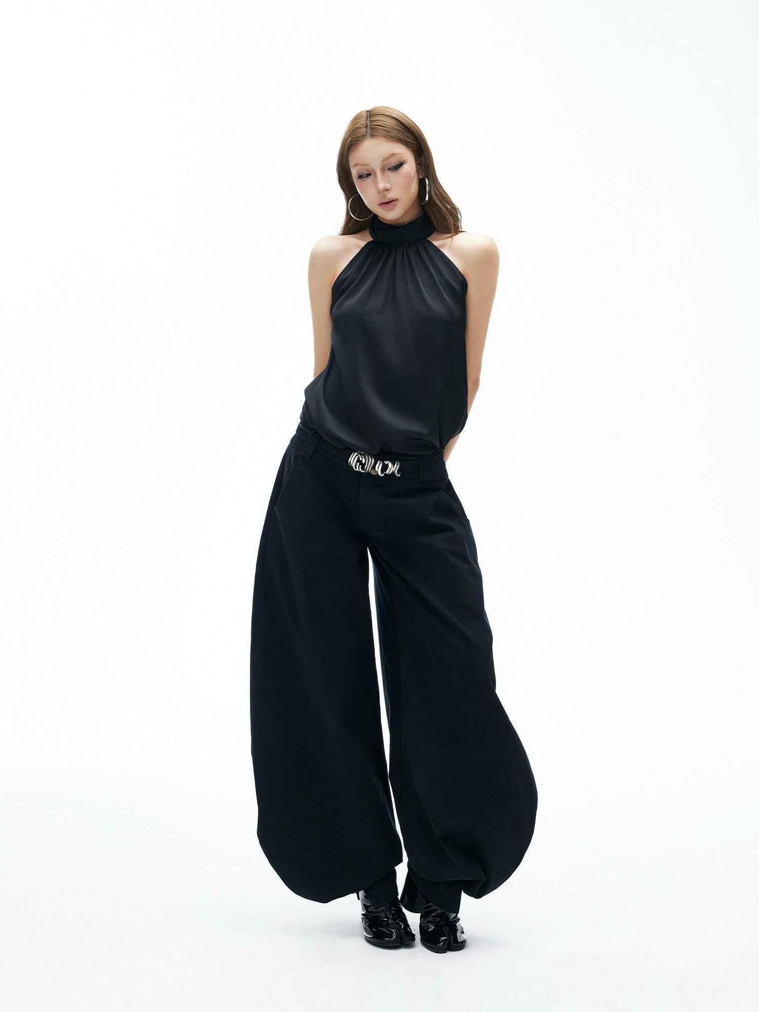 iamxiaa Ruched Cutout Shoulders Back Ribbon Women&