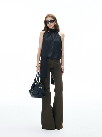 iamxiaa Ruched Cutout Shoulders Back Ribbon Women&