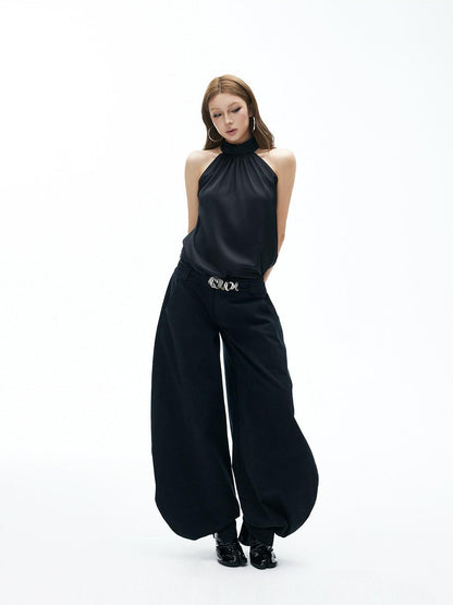 iamxiaa Ruched Cutout Shoulders Back Ribbon Women&