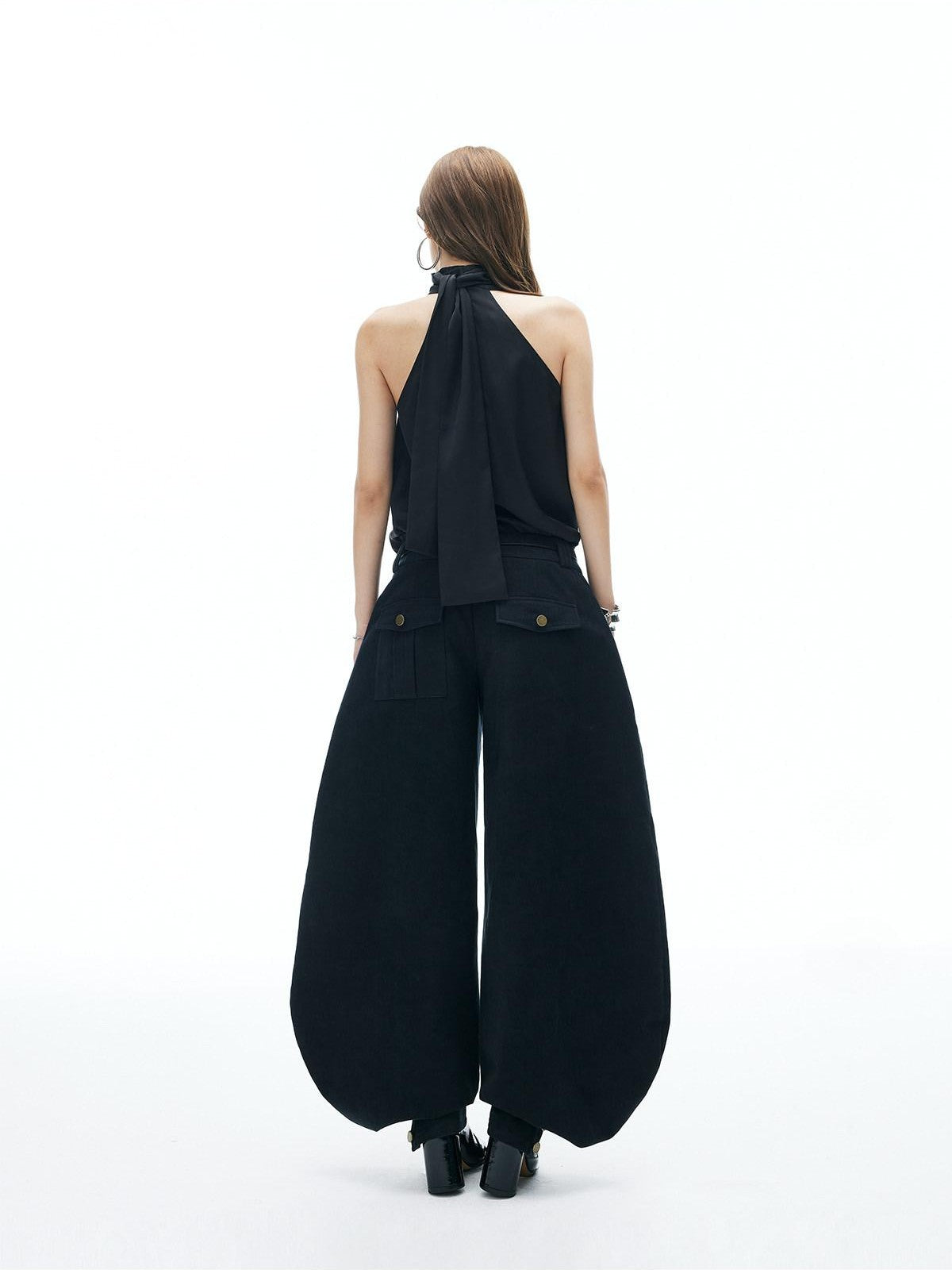 iamxiaa Ruched Cutout Shoulders Back Ribbon Women&