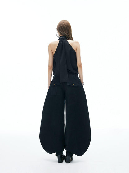 iamxiaa Ruched Cutout Shoulders Back Ribbon Women&