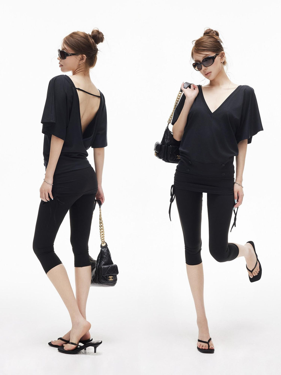 iamxiaa Ruched Drawstring Panel Low Waist Women&