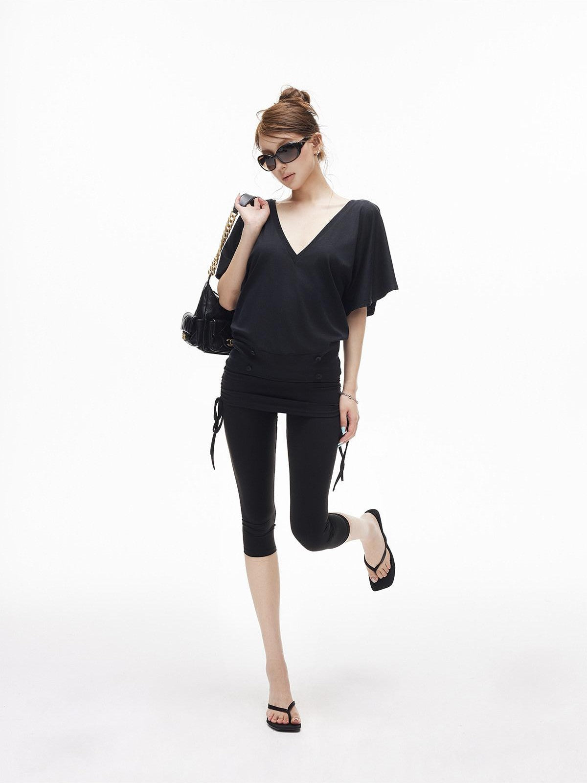 iamxiaa Ruched Drawstring Panel Low Waist Women&
