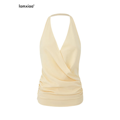 iamxiaa_Ruched_Halter_Open_Back_Solid_Slim_Fit_Polyester_Women&