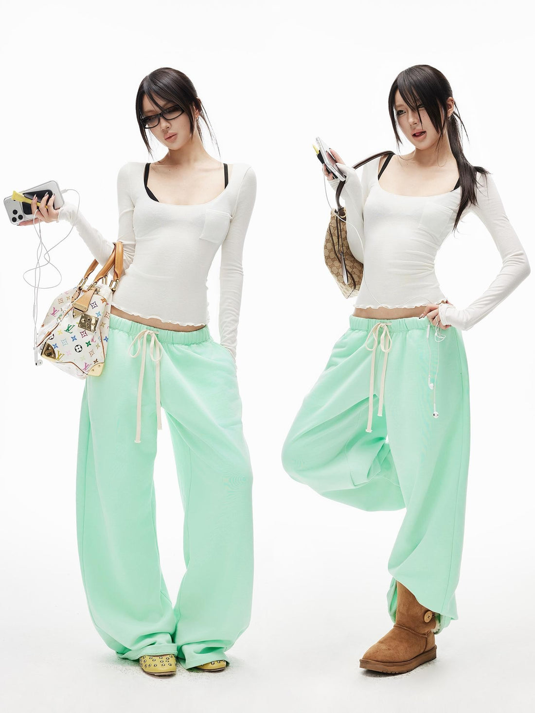 iamxiaa Ruched U Neck Patch Pocket Fitted Lyocell Linen Women&