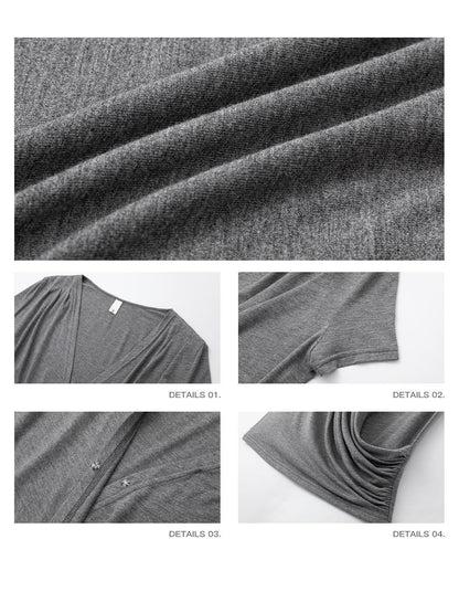 iamxiaa Ruched Wrap Deep V Adjustable Snap Women&