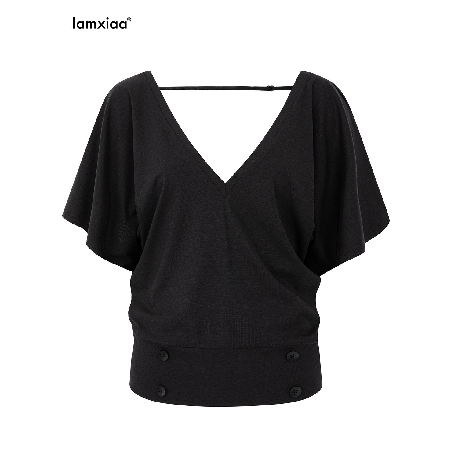 iamxiaa_Ruffle_Sleeve_V-neck_Adjustable_Open_Back_Buttons_Women&