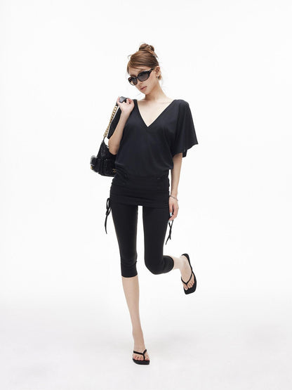 iamxiaa Ruffle Sleeve V-neck Adjustable Open Back Buttons Women&