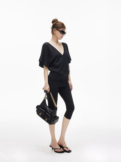 iamxiaa Ruffle Sleeve V-neck Adjustable Open Back Buttons Women&