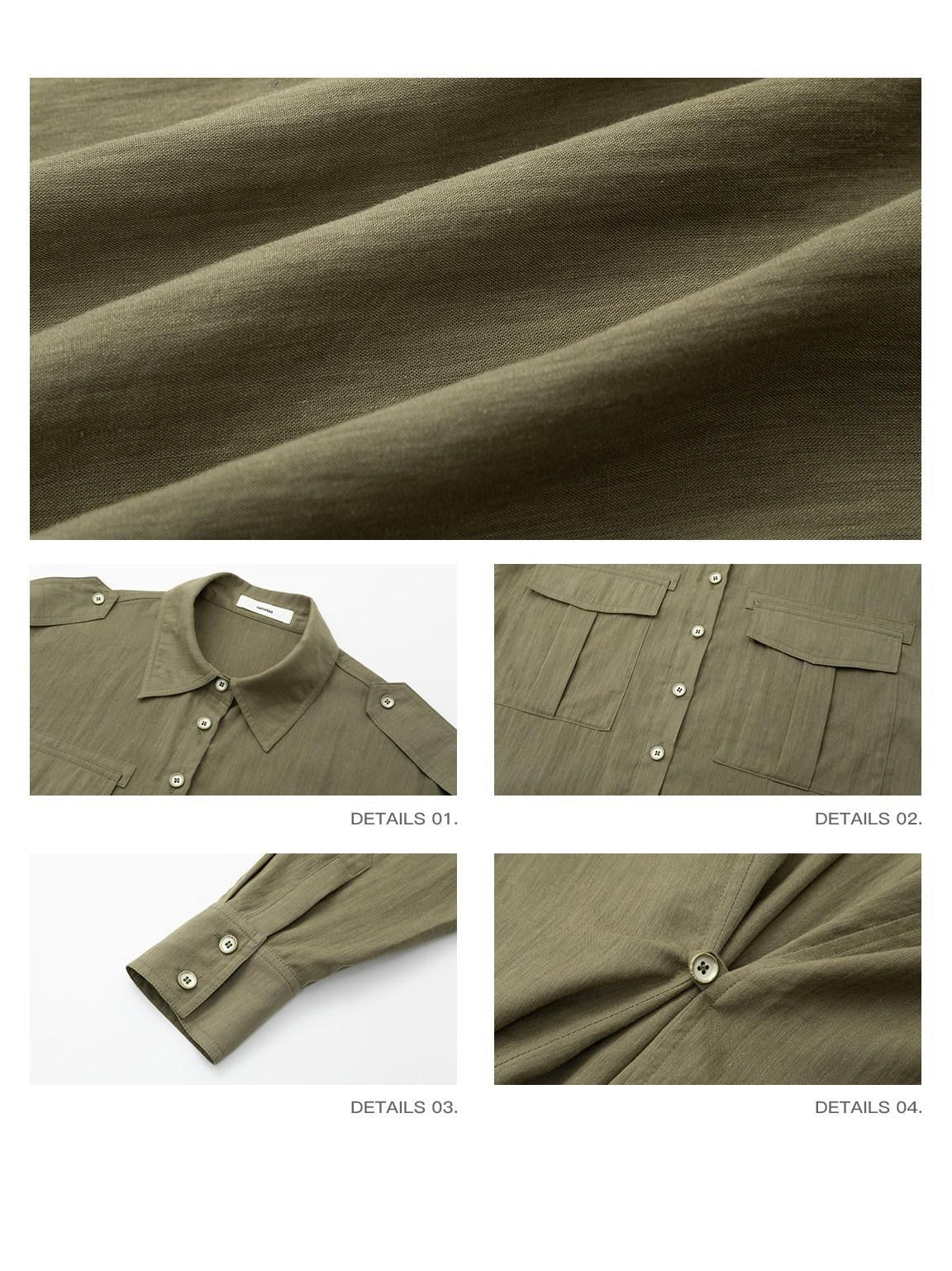 iamxiaa Sage Green Epaulet Utility Pockets Cinch Waist Women&