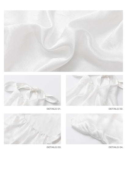 iamxiaa Satin Halter Tie Open Back A Line Loose Short Women&