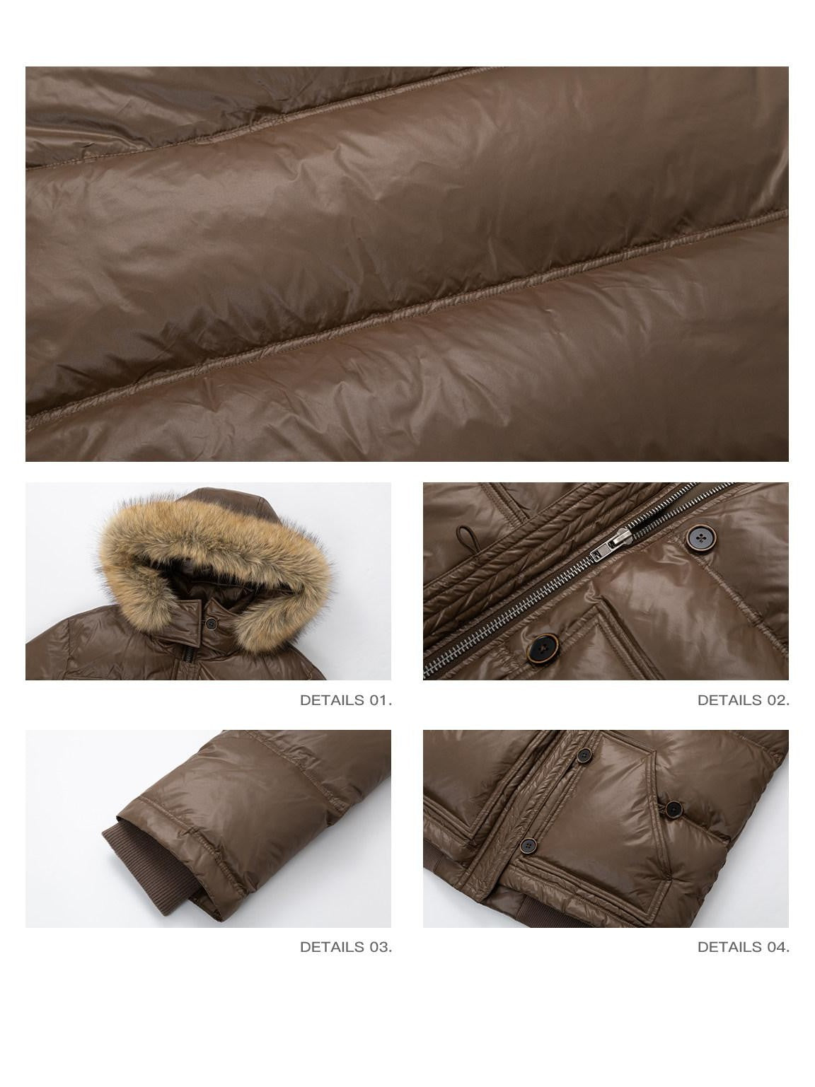 iamxiaa Satin Sheen Detachable Fur Hood H Silhouette Women&
