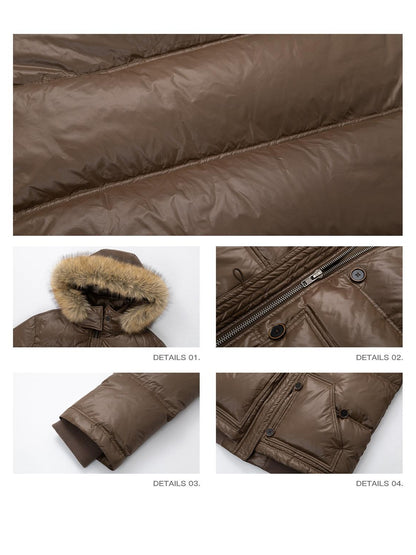 iamxiaa Satin Sheen Detachable Fur Hood H Silhouette Women&