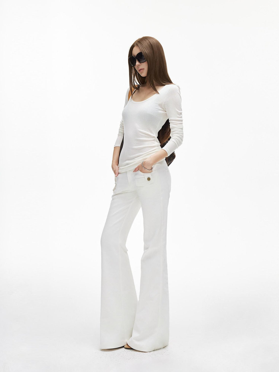 iamxiaa Semi Sheer Fine Ribbed U Neck Slim Fit Women&