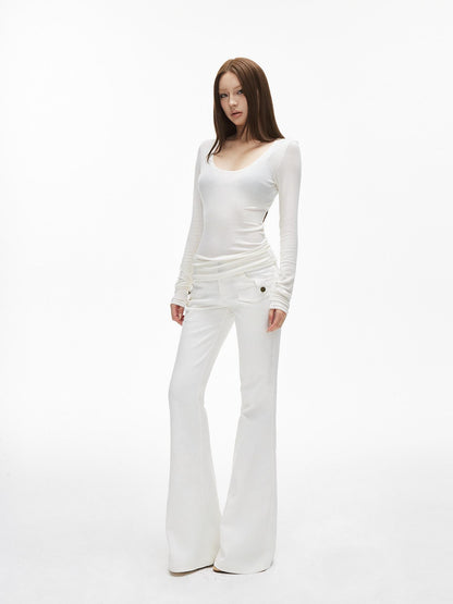 iamxiaa Semi Sheer Fine Ribbed U Neck Slim Fit Women&