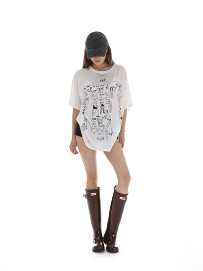 iamxiaa Semi Sheer Printed Short Sleeve Women&