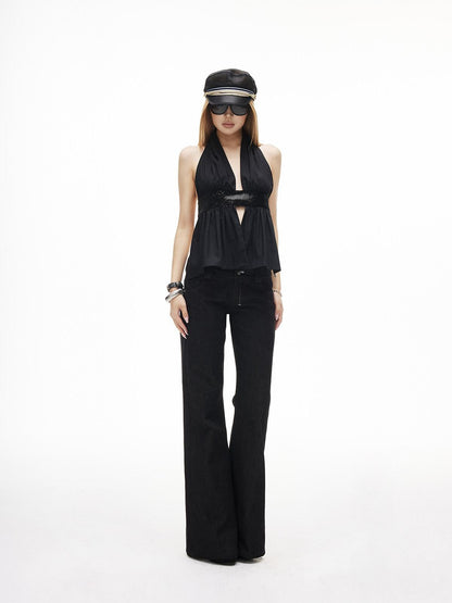 iamxiaa Sequin Ruched Waist Cinch Bare Back Tie Women&