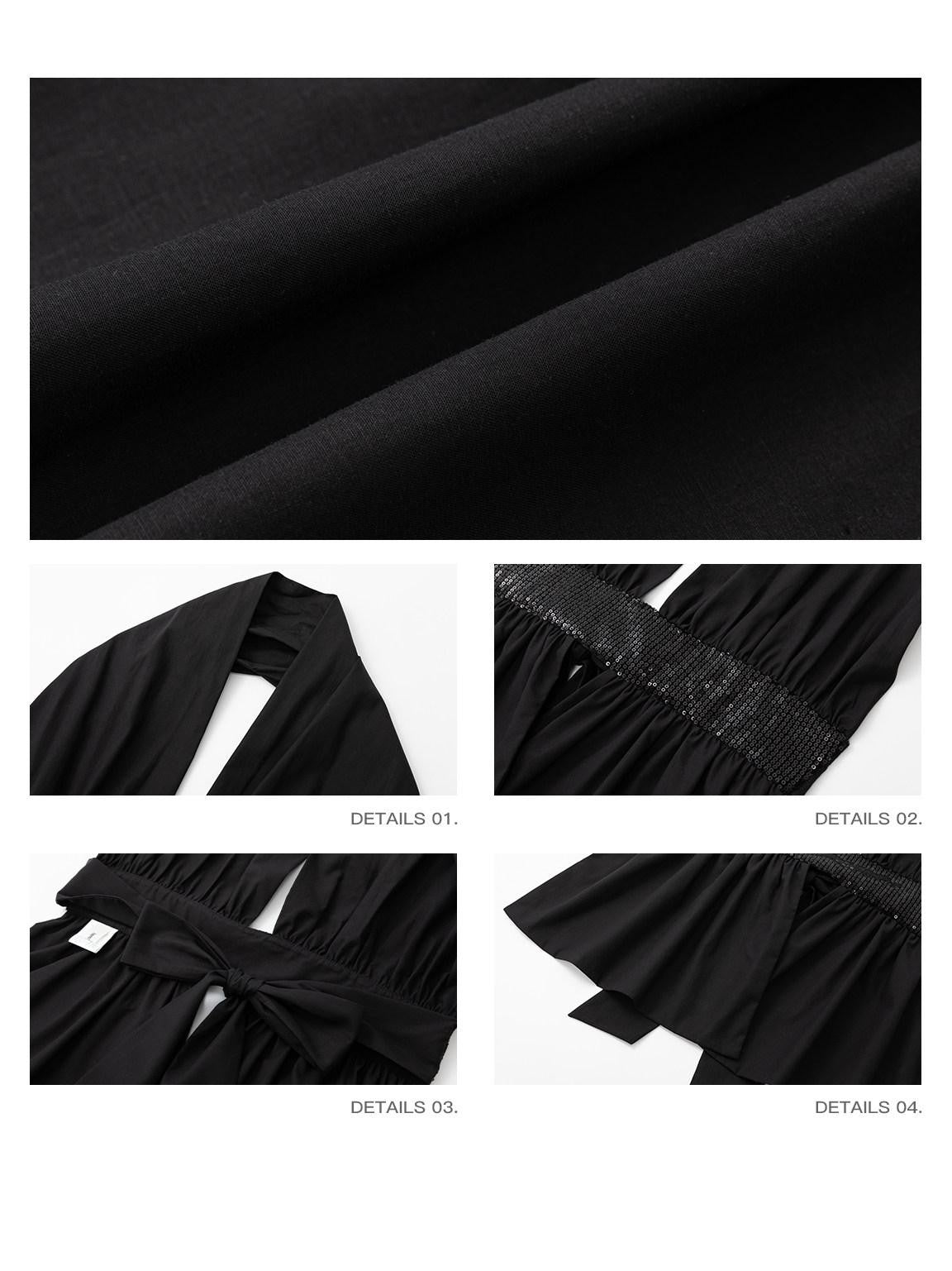 iamxiaa Sequin Ruched Waist Cinch Bare Back Tie Women&