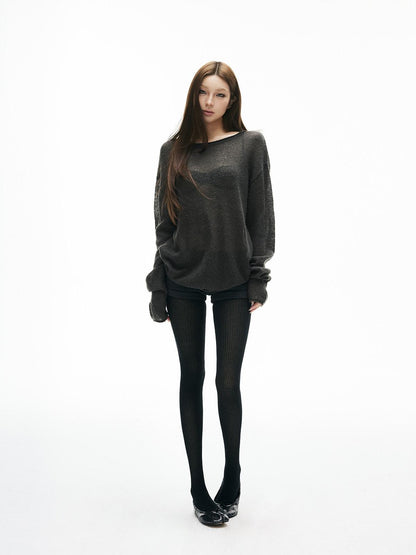 iamxiaa Sheer Boat Neck Drop Shoulder Women&