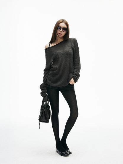 iamxiaa Sheer Boat Neck Drop Shoulder Women&