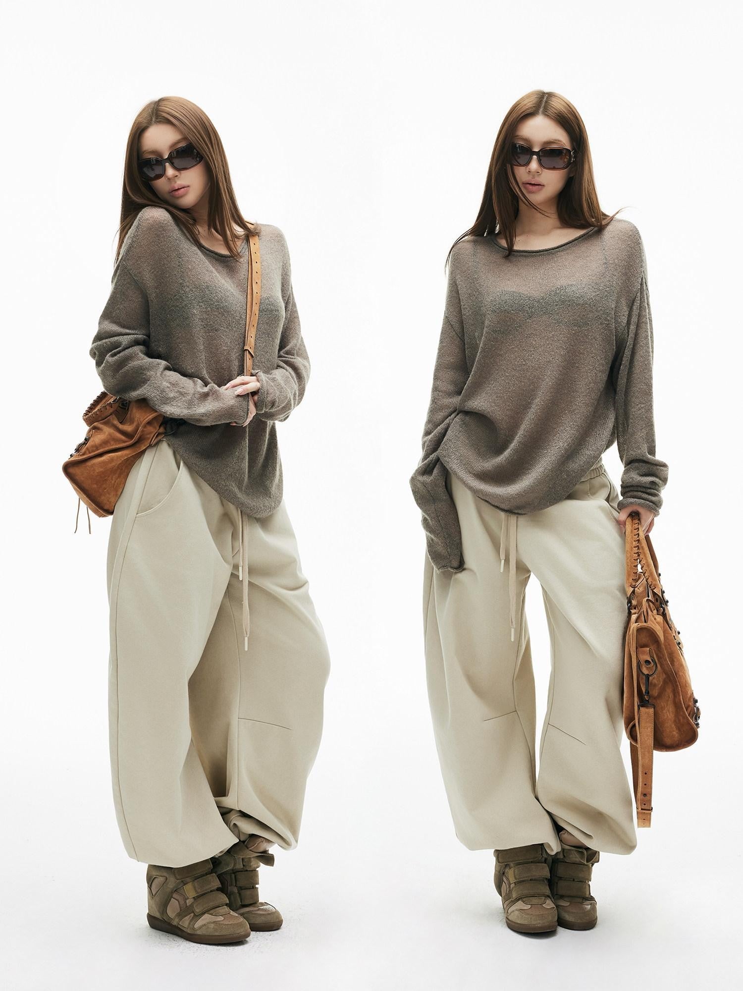 iamxiaa Sheer Boat Neck Drop Shoulder Women&