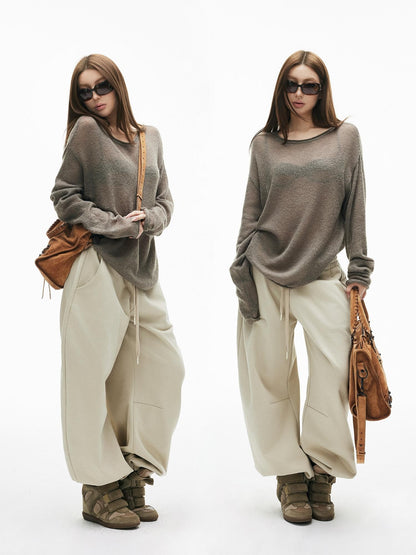 iamxiaa Sheer Boat Neck Drop Shoulder Women&