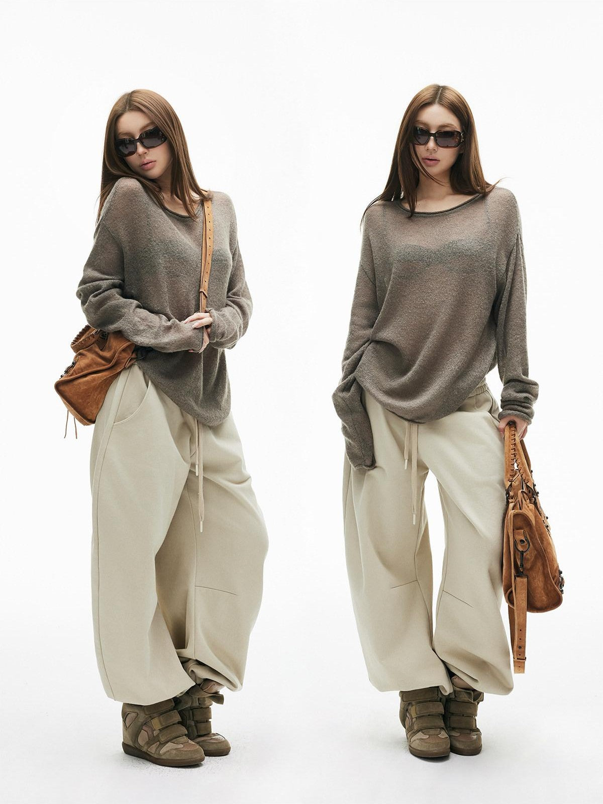 iamxiaa Sheer Boat Neck Drop Shoulder Women&