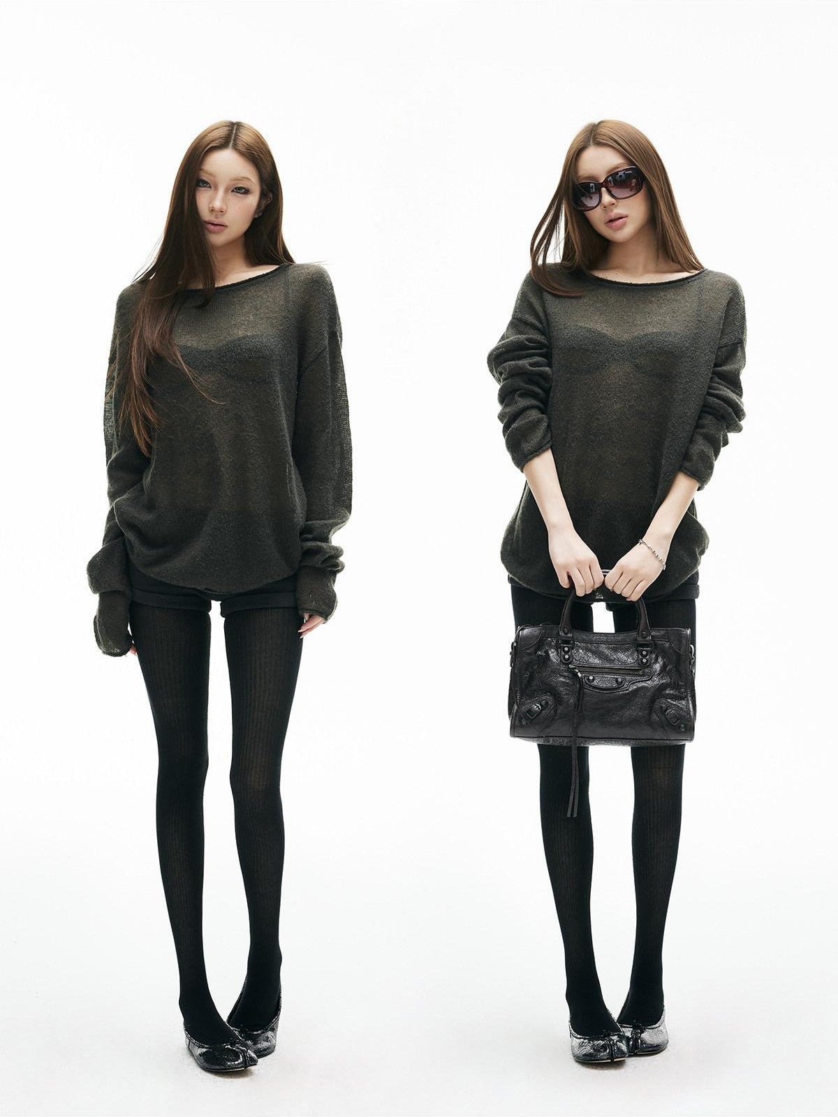 iamxiaa Sheer Boat Neck Drop Shoulder Women&