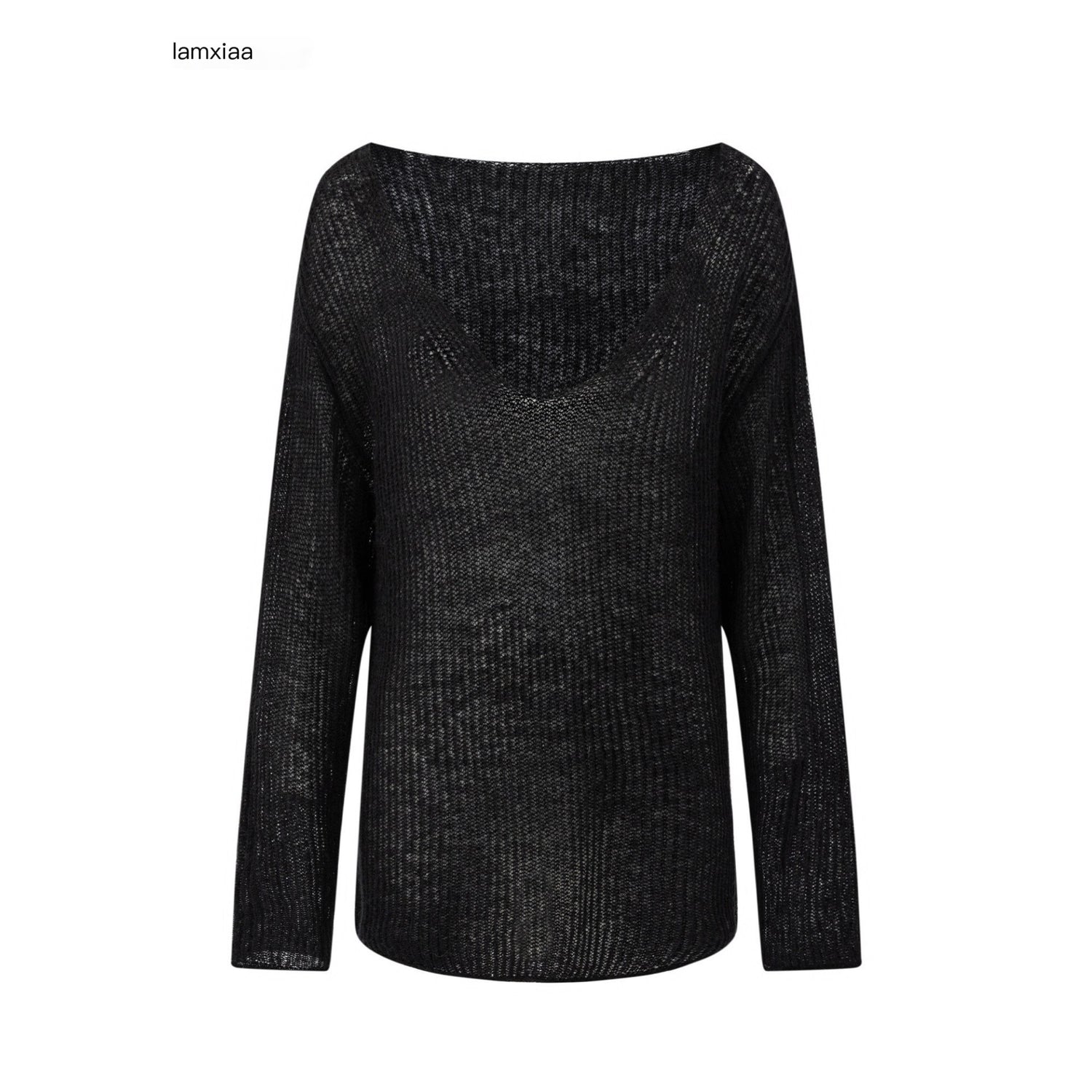 iamxiaa_Sheer_Openwork_Deep_V-neck_Loose_Knit_Women&