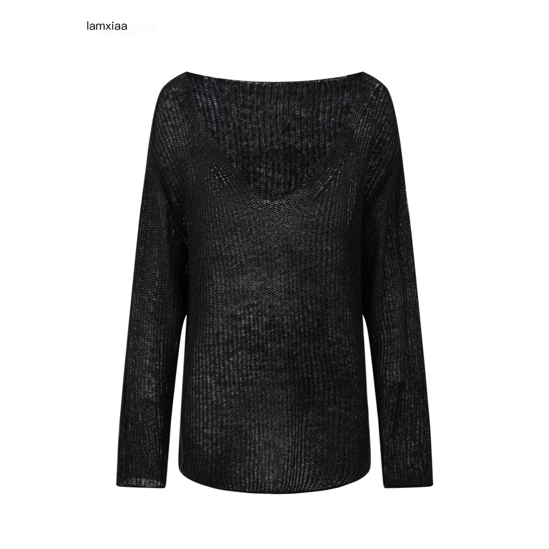 iamxiaa_Sheer_Openwork_Deep_V-neck_Loose_Knit_Women&